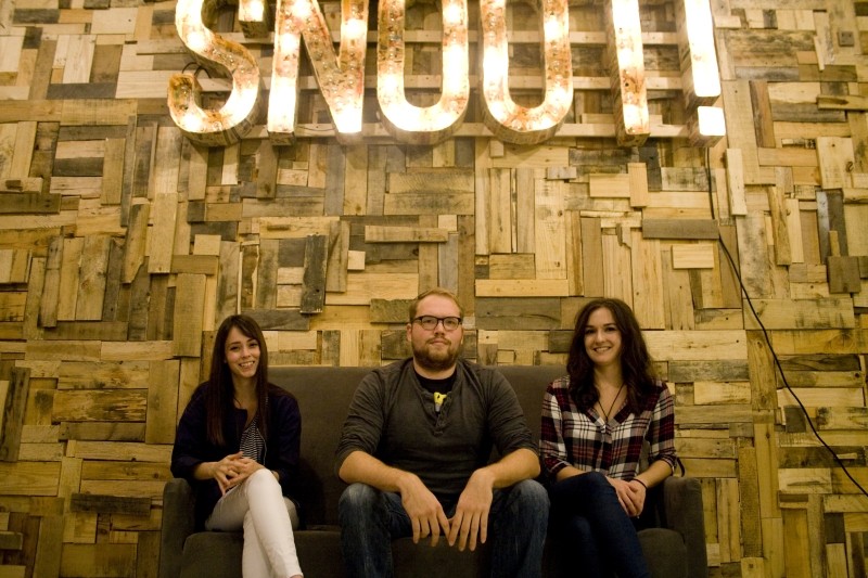 The Le Snoot team at their new location. L-R: Kori Gibson, client consultant, Logan McDonald, founder and creative director, and Sasha Loseva, accounting.