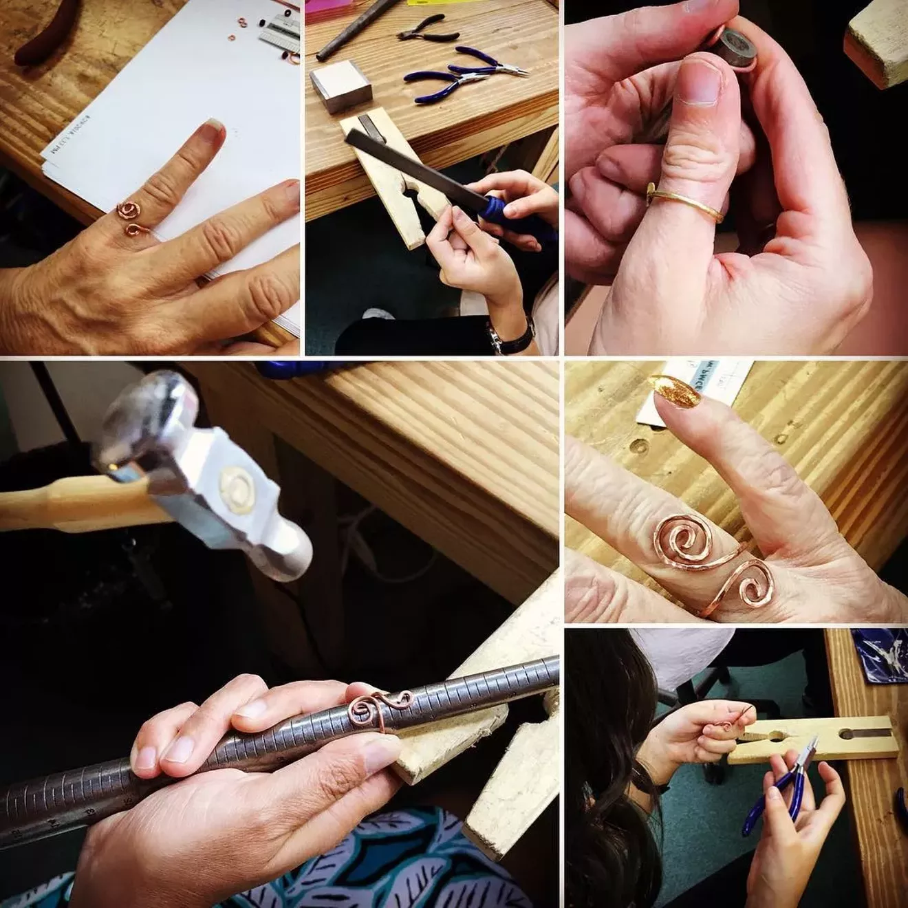 Students tackle their very first metal project, wrapped ring making.