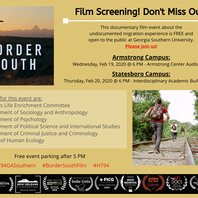 Event flier for "Border South" screening event