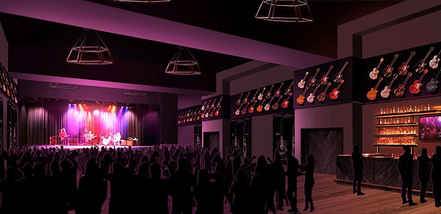 A rendering of District Live of Plant Riverside District shows fans enjoying live entertainment at the soon-to-open venue..