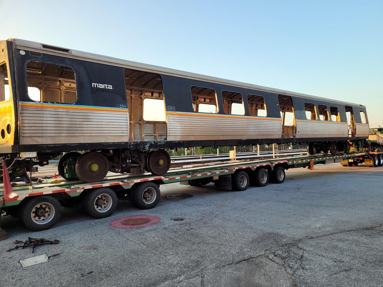 The second of two stripped and cleaned MARTA railcars left South Yard on Sept 11 headed for Savannah where it will be deployed to the bottom of the Atlantic Ocean as part of a Coastal GA DNR Reef Project.