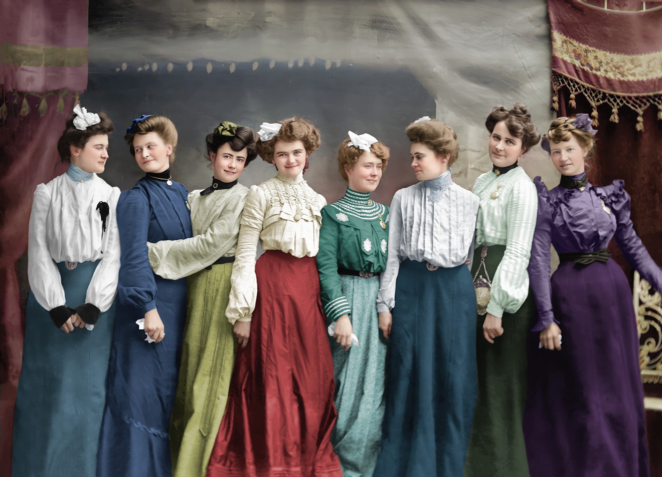 A colorized image of women taken by South Dakota photographer John Johnson in the 1890's-1900's