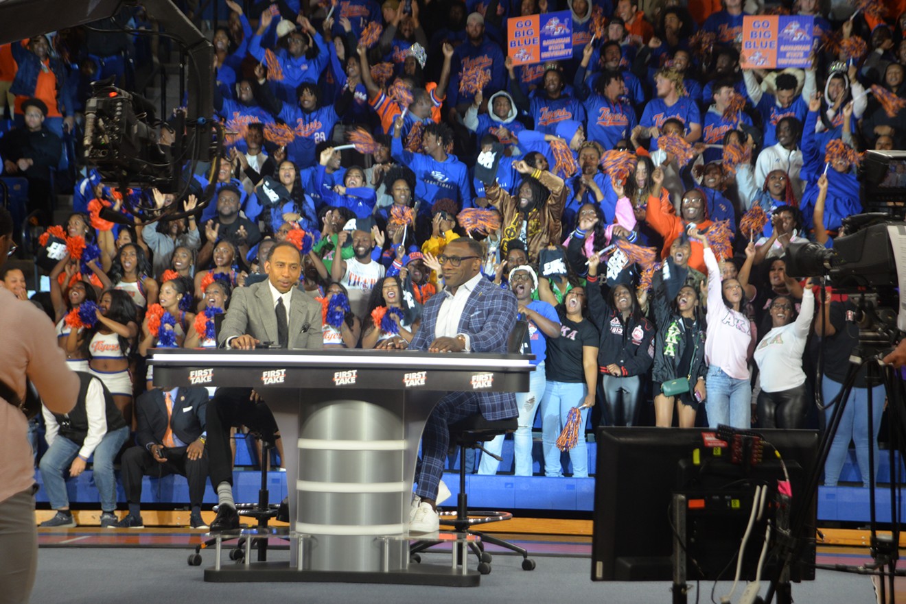 (L-R) Stephen A. Smith and Shannon Sharpe on the set of ESPN's "First Take," at Savannah State University campus at Tiger's Roar.