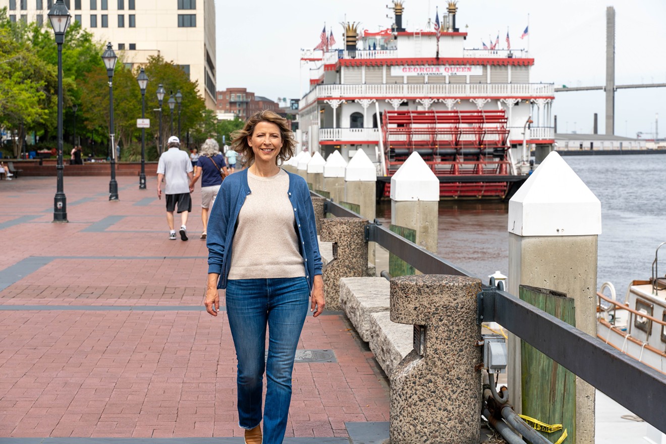 Samantha Brown strolls along Savannah's waterfront.