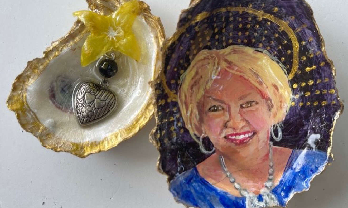 Oyster shell portrait of Martha Chapman by Shelley Smith