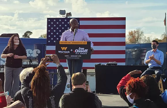 Common joins Democratic Georgia U.S. Senate candidates Jon Ossoff and Raphael Warnock at Garden City campaign rally Saturday