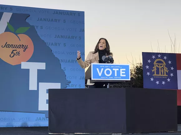 VP-elect Kamala Harris attends Garden City rally for Democratic U.S. Senate candidates