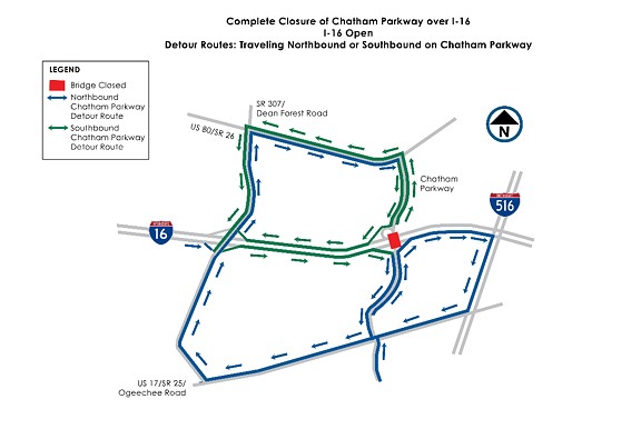 Portions of Chatham Parkway, I-16 closed for weekend after excavator hit overpass Thursday (4)